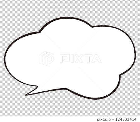線画手書き風のシンプルな吹き出し 4つのもくもく雲形 流れるしっぽ左 モノトーン 線画手書き風のシンプルな吹き出し 4つのもくもく雲形 流れるしっぽ左 モノトーン 124532414