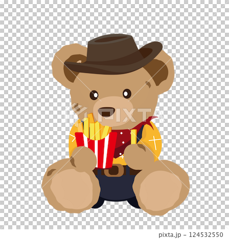 西式泰迪熊吃炸薯條的插圖 西式泰迪熊吃炸薯條的插圖 124532550