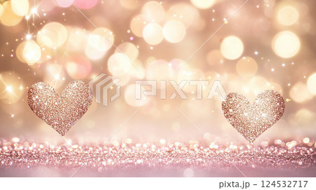 ピンクとゴールドの輝く光ときらめく星の幻想的な背景 ピンクとゴールドの輝く光ときらめく星の幻想的な背景 124532717