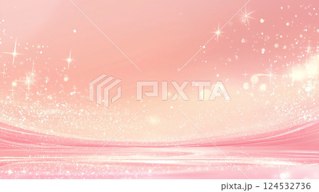 ピンクとゴールドの輝く光ときらめく星の幻想的な背景 124532736