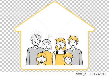 三代家庭聚會的向量插圖家庭折扣老年夫婦孫子夫婦房子我的家租房 124532919