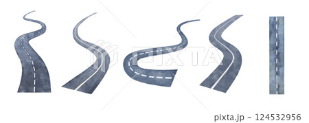 Watercolor street road, clipart, highway hand drawn illustrations set on white background 124532956