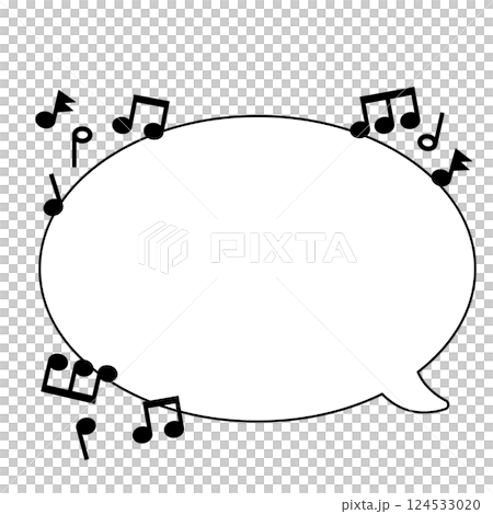 音符が付いた吹き出し_横書き_右しっぽ_モノクロ 124533020