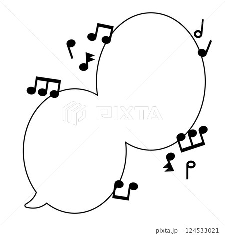 音符が付いた結合した吹き出し_縦書き_左しっぽ_モノクロ 音符が付いた結合した吹き出し_縦書き_左しっぽ_モノクロ 124533021