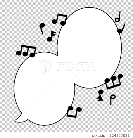 音符が付いた結合した吹き出し_縦書き_左しっぽ_モノクロ 音符が付いた結合した吹き出し_縦書き_左しっぽ_モノクロ 124533021