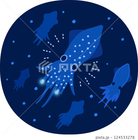 青白く光るホタルイカの群れ 青白く光るホタルイカの群れ 124533278