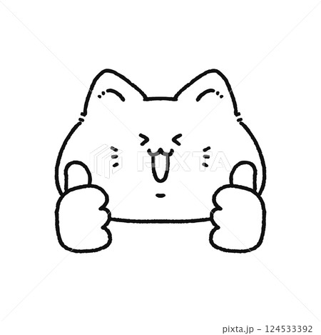 ダブルグッドサインする猫 線画 ダブルグッドサインする猫 線画 124533392