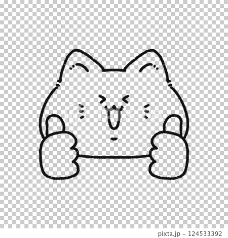 Cat doing double thumbs up sign line drawing 124533392