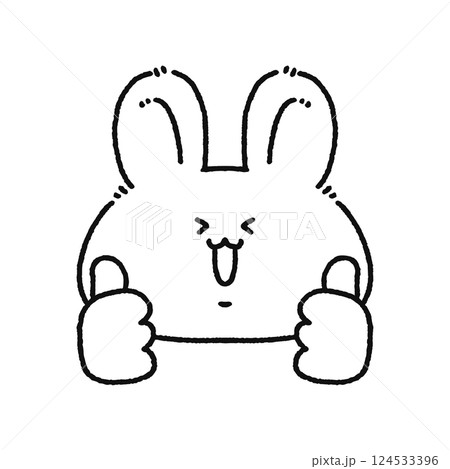 ダブルグッドサインするウサギ　線画 124533396