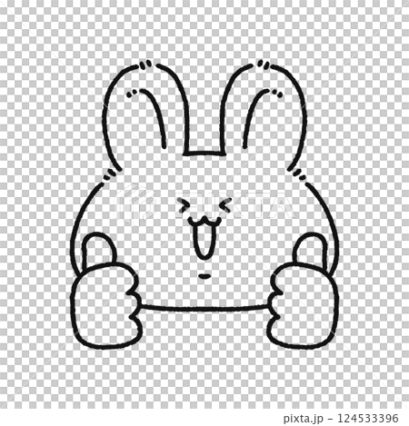ダブルグッドサインするウサギ　線画 124533396