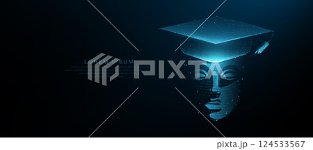 Futuristic AI Face Wearing Graduation Cap. Digital Education Concept 124533567