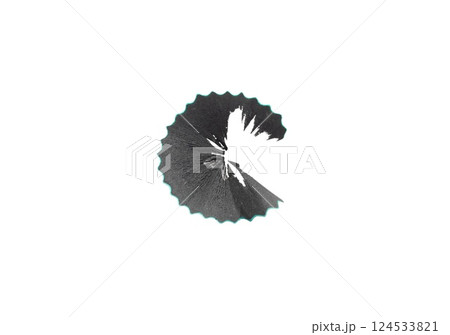 Photo of pencil shavings close-up isolated on white background. Decorative element for designers 124533821