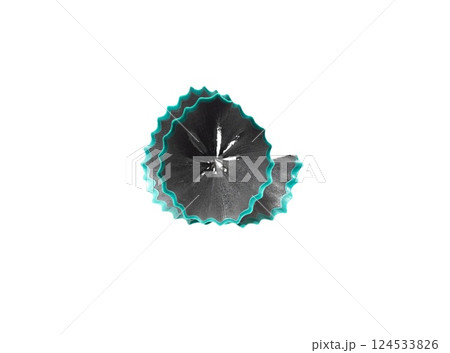 Photo of pencil shavings close-up isolated on white background. Decorative element for designers Photo of pencil shavings close-up isolated on white background. Decorative element for designers 124533826