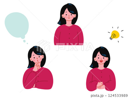 かわいい女の子の表情イラストセット かわいい女の子の表情イラストセット 124533989