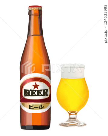 ビール瓶とビアグラス小 ビール瓶とビアグラス小 124533998