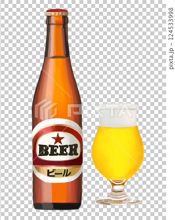 ビール瓶とビアグラス小 ビール瓶とビアグラス小 124533998