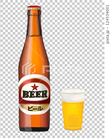 ビール瓶とプラコップ 124534001