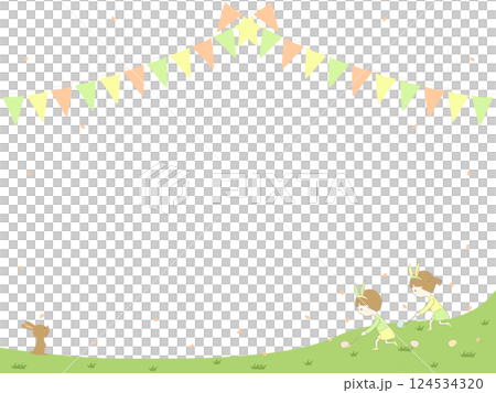 たまご転がしをして遊ぶ子供たちのフレーム 124534320