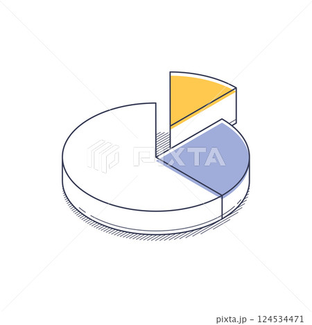 Modern isometric line icon of a pie chart infographic showing data distribution in clear sections 124534471