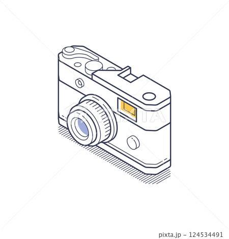 Isometric line icon showcasing a retro camera...のイラスト素材 [124534491] - PIXTA