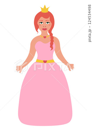 Beautiful fairy tale princess in pink dress. Children illustration. Vector Flat. 124534498
