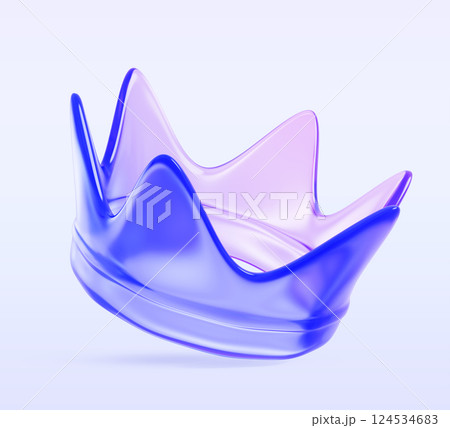 3d glass holographic transparent crown icon. Crystal luxury royal headdress for king, queen, prince or princess with gradient texture. Monarchy power symbol, medieval kingdom treasure. 3D illustration 124534683