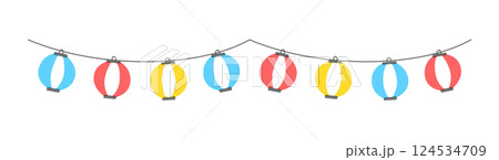 提灯のイラスト　ちょうちん　赤提灯　祭り　夏祭り　飾り　装飾　縁日　屋台　夜店　和　和風　灯り 124534709