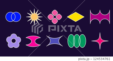 Simple colorful shape collection in y2k style. Simple colorful shape collection in y2k style. 124534761
