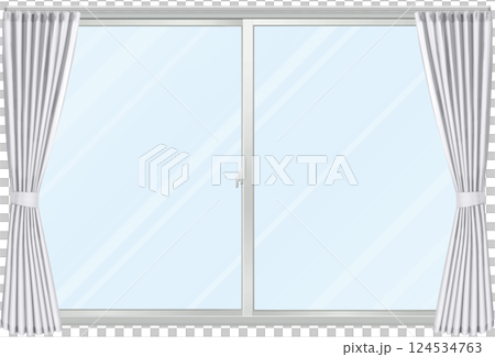 Window and white curtains Glass 124534763