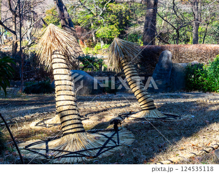 冬の風物詩　並んだかわいい藁ボッチ 124535118