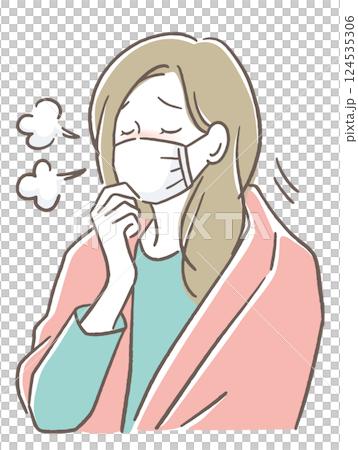 A woman who masks and coughs 124535306