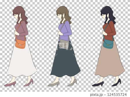 鞄を持つセミロングの女性 鞄を持つセミロングの女性 124535724