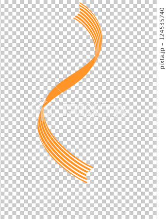 リボンテープ素材イラスト　オレンジ色みかん　曲線ライン飾り　背景白png　ベクター　シンプル 124535740