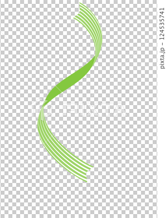 リボンテープ素材イラスト　フレッシュ黄緑色　曲線ライン飾り　背景白png　ベクター　シンプル 124535741