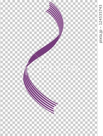 リボンテープ素材イラスト　濃い紫ブドウ色　曲線ライン飾り　背景白png　ベクター　シンプル 124535743