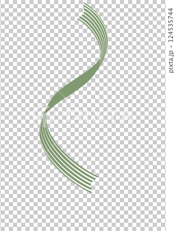 リボンテープ素材イラスト　濃い緑色　曲線ライン飾り　背景白png　ベクター　シンプル 124535744