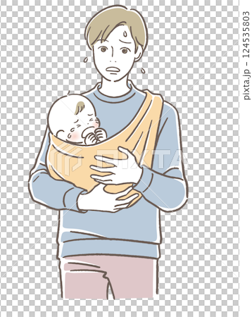 A man who is troubled by a crying baby A man who is troubled by a crying baby 124535803