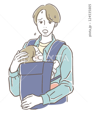 赤ちゃんに泣かれて困っている男性 赤ちゃんに泣かれて困っている男性 124535805