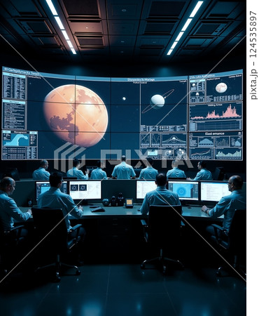 Space command center monitoring mars mission operations 124535897