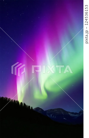 空に広がるカラフルなオーロラ 空に広がるカラフルなオーロラ 124536153
