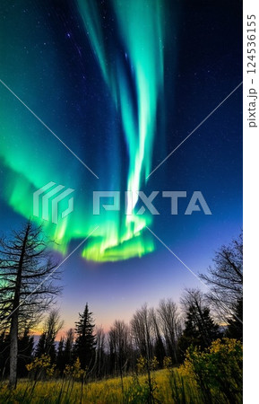 空に広がる青くて美しいオーロラ 124536155