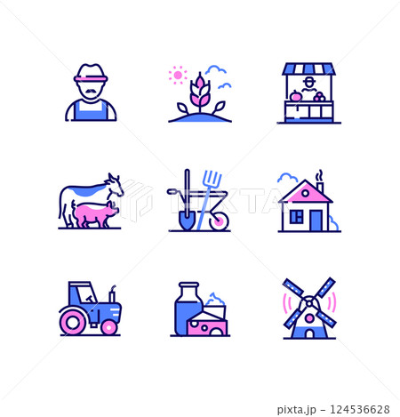 Farming - modern colorful line design style icons 124536628