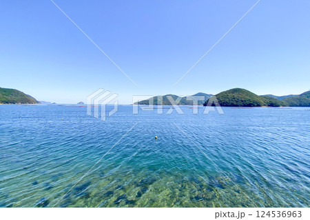 蒲江の養殖筏と豊後水道と沖黒島 124536963