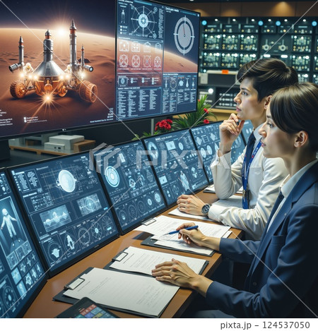Space mission control analyzing mars rover data for research and discovery 124537050