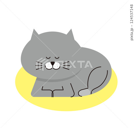 眠っているグレーの猫のイラスト 124537148