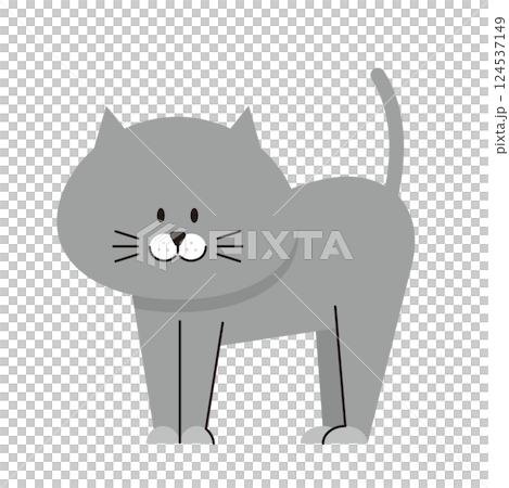 一隻面向前方的灰貓的插圖 124537149