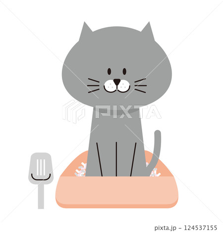 トイレに入っているグレーの猫のイラスト 124537155
