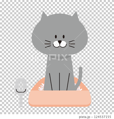 トイレに入っているグレーの猫のイラスト 124537155