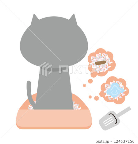 トイレに入っているグレーの猫の後ろ姿のイラスト 124537156