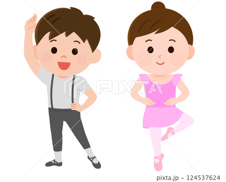 バレエを踊る男の子と女の子　イラスト 124537624